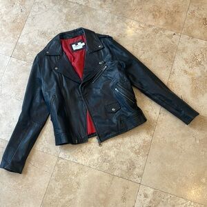 Topman Black 100% Leather Motorcycle Jacket - Size M